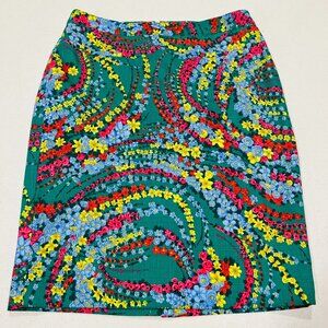Talbots Bright Green Floral Print Straight Pencil Skirt Bold Colorful 6 Pink